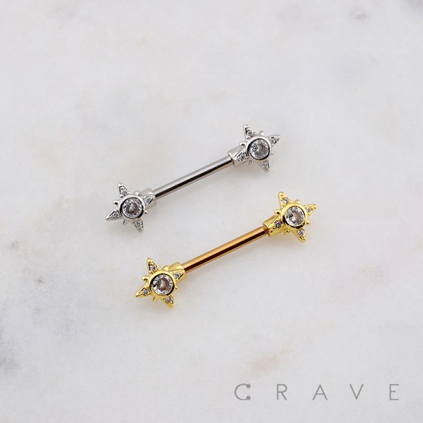 MULTI CZ STAR ROUND BEZEL 316L SURGICAL STEEL NIPPLE RING MULTI CZ STAR ROUND BEZEL 316L SURGICAL STEEL NIPPLE RING